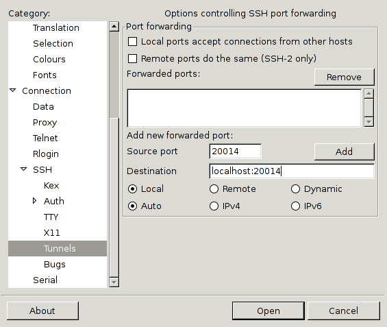 PuTTY port forwarding